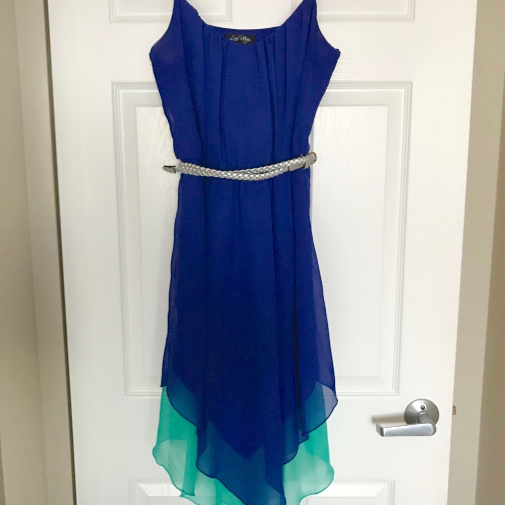 Royal blue and teal accent dress